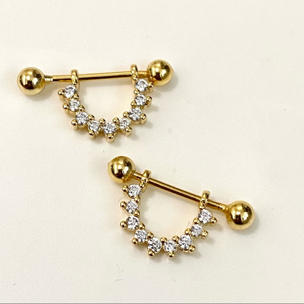 LTamara CZ gold stud earring cuffs - gold plated, Hypoallergenic waterpro…